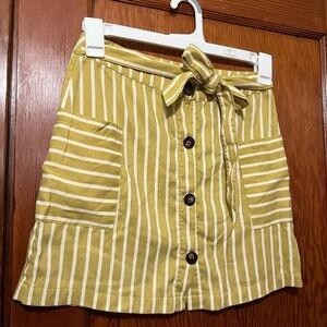 Altar’d State Yellow White Striped Mini Skirt Size Small Tie Belt Pockets Summer